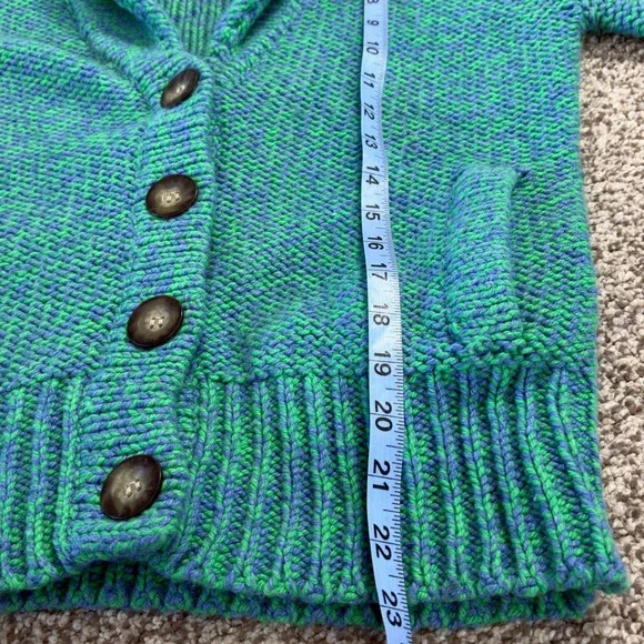 American Eagle Chunky Knit Shawl Collar Cardigan Sweater LG Green‎ Blue Pockets - Picture 11 of 11